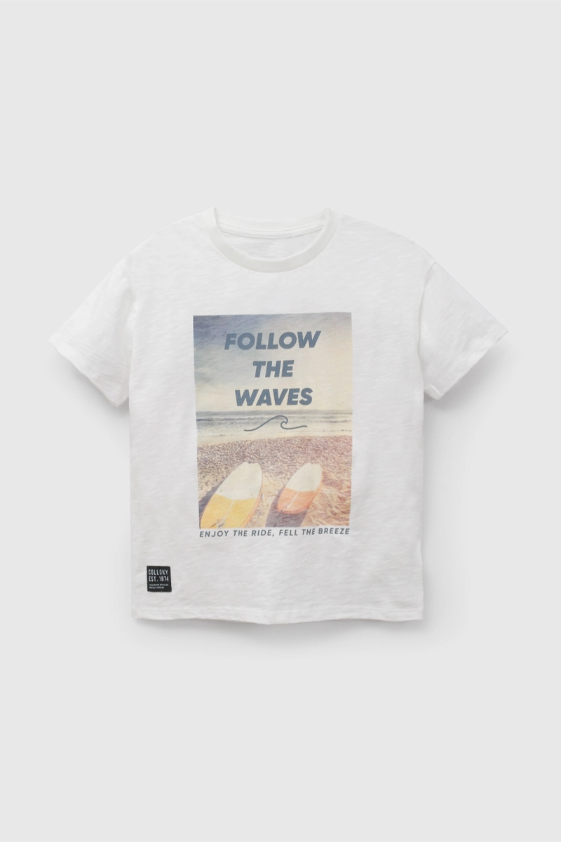 POLERA BLANCA SURF DE NIÑO TALLA 3 A 12 AÑOSS - 1