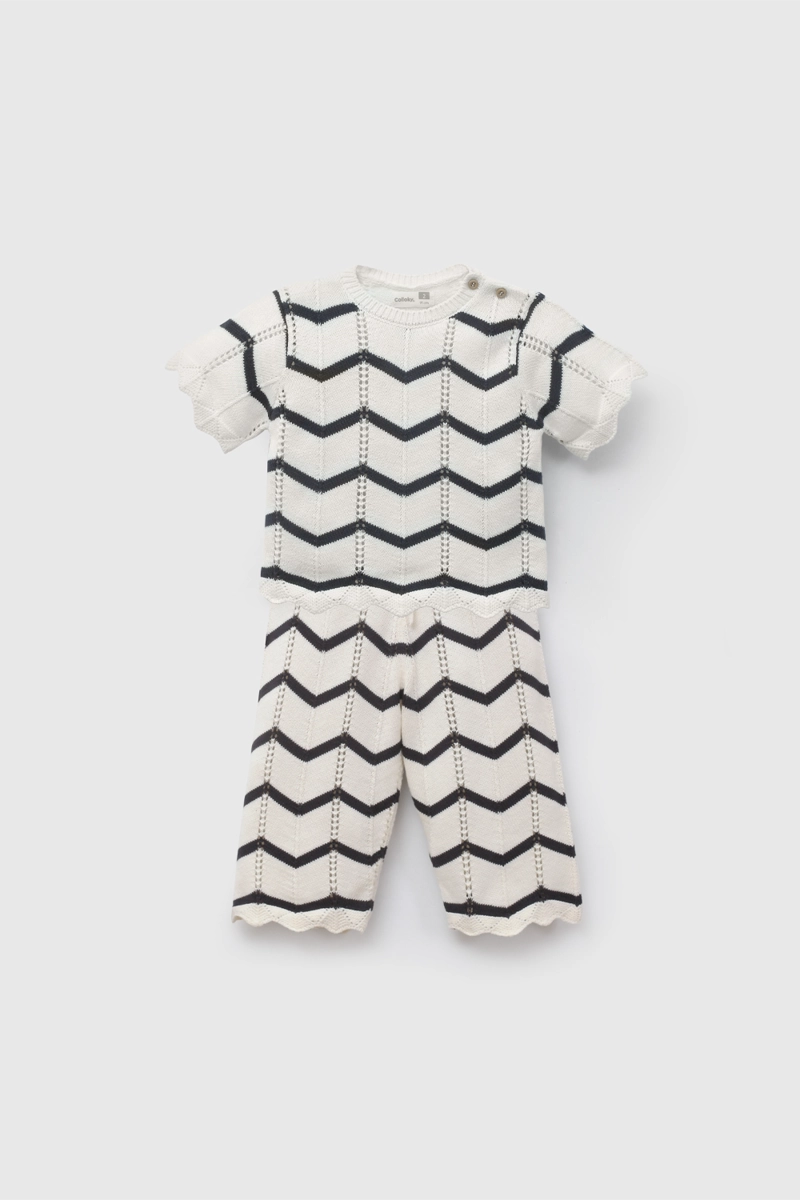 CONJUNTO RAYAS BEIGE LANA DE NIÑA INFANTIL TALLA 3/6 M A 24M/36 M - 1