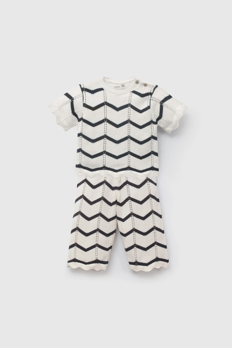 CONJUNTO RAYAS BEIGE LANA DE NIÑA INFANTIL TALLA 3/6 M A 24M/36 M - 1