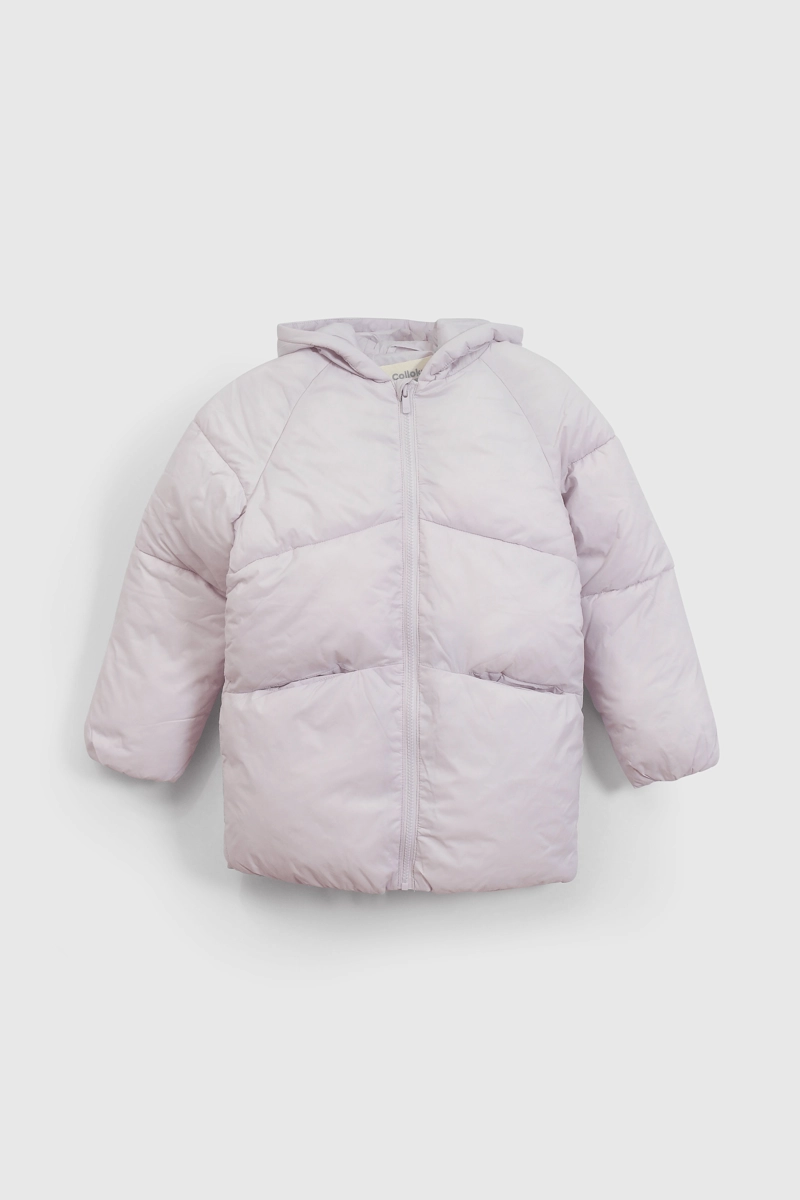 PARKA MORADA ACOLCHADA CON BOLSILLOS Y CIERRE PARA NIÑA - 1