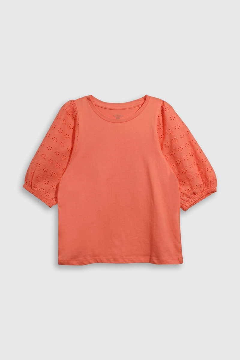 POLERA FUCSIA DE ALGODON CON MANGA GLOBO PARA NIÑA - 1