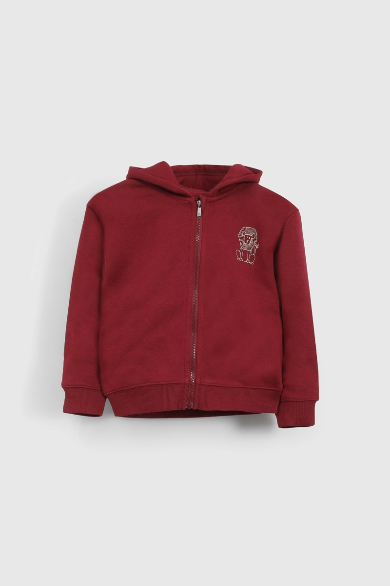 POLERON ROJO CON GORRO FORRADO DE JERSEY Y CIERRE PARA NIÑO - 1