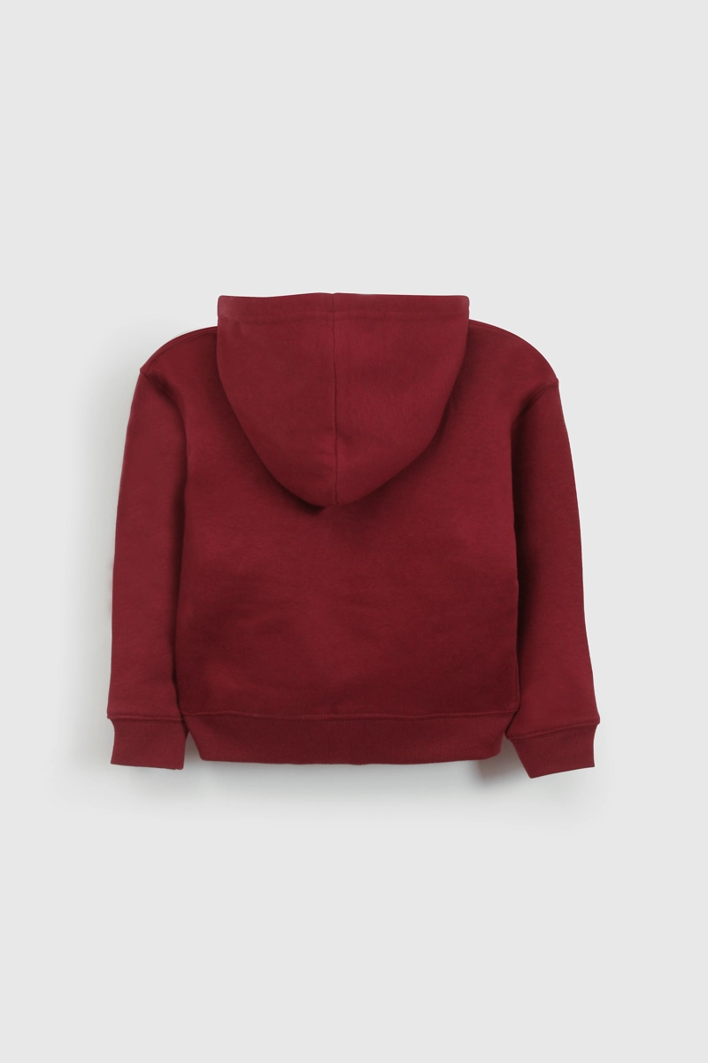 POLERON ROJO CON GORRO FORRADO DE JERSEY Y CIERRE PARA NIÑO - 2