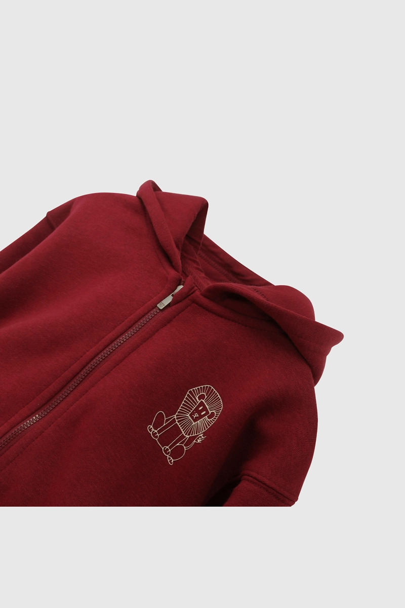 POLERON ROJO CON GORRO FORRADO DE JERSEY Y CIERRE PARA NIÑO - 3