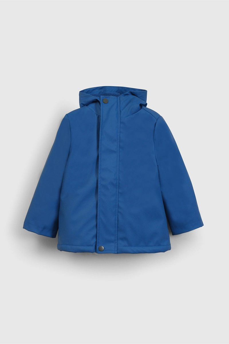 CHAQUETA AZUL ENGOMADA CON FORRO DE JERSEY Y GORRO PARA BEBE - 1