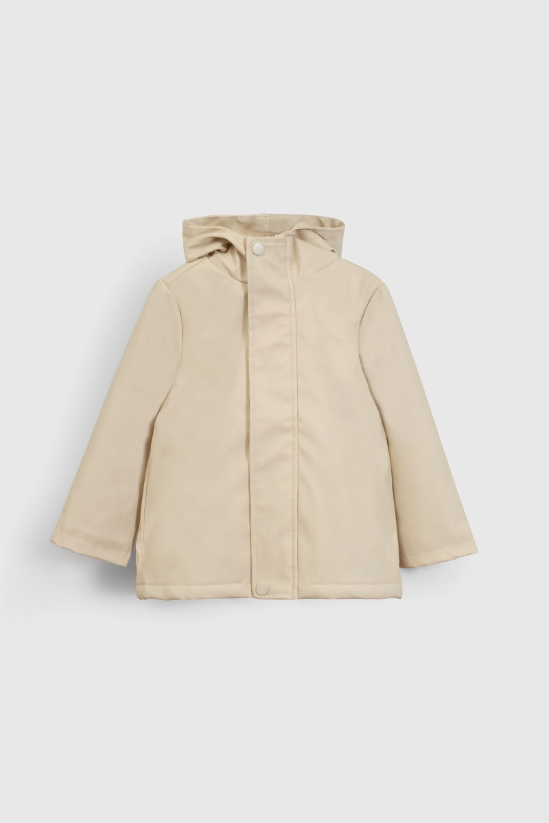CHAQUETA BEIGE ENGOMADA CON FORRO Y GORRO PARA BEBE - 1