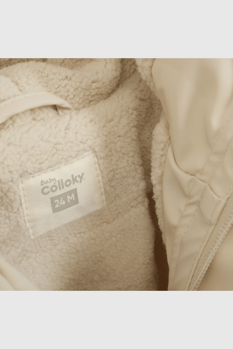 CHAQUETA BEIGE ENGOMADA CON FORRO Y GORRO PARA BEBE - 3
