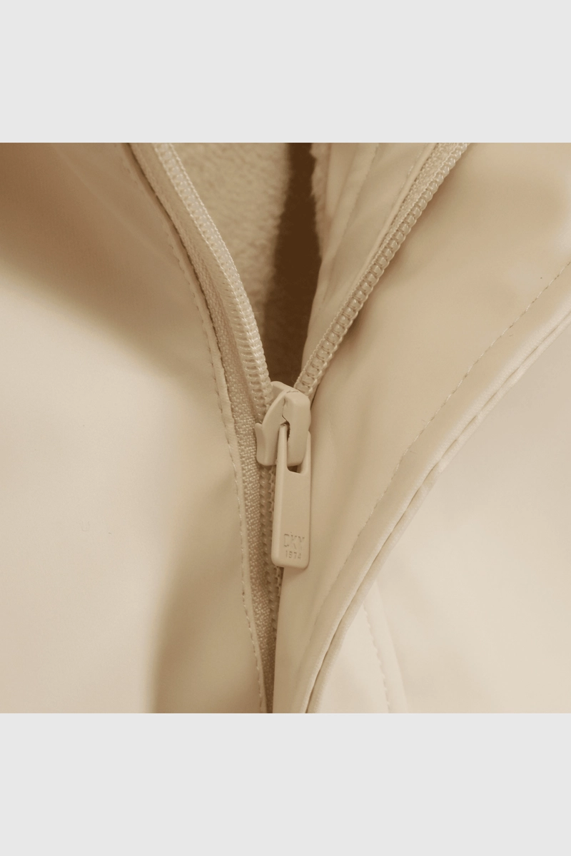 CHAQUETA BEIGE ENGOMADA CON FORRO Y GORRO PARA BEBE - 4