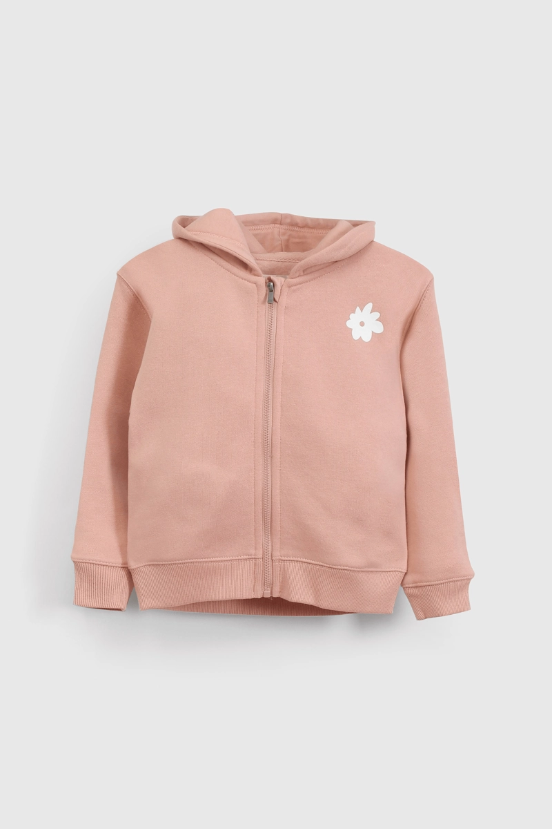 POLERON ROSADO CON GORRO FORRADO DE JERSEY Y CIERRE PARA NIÑA - 1