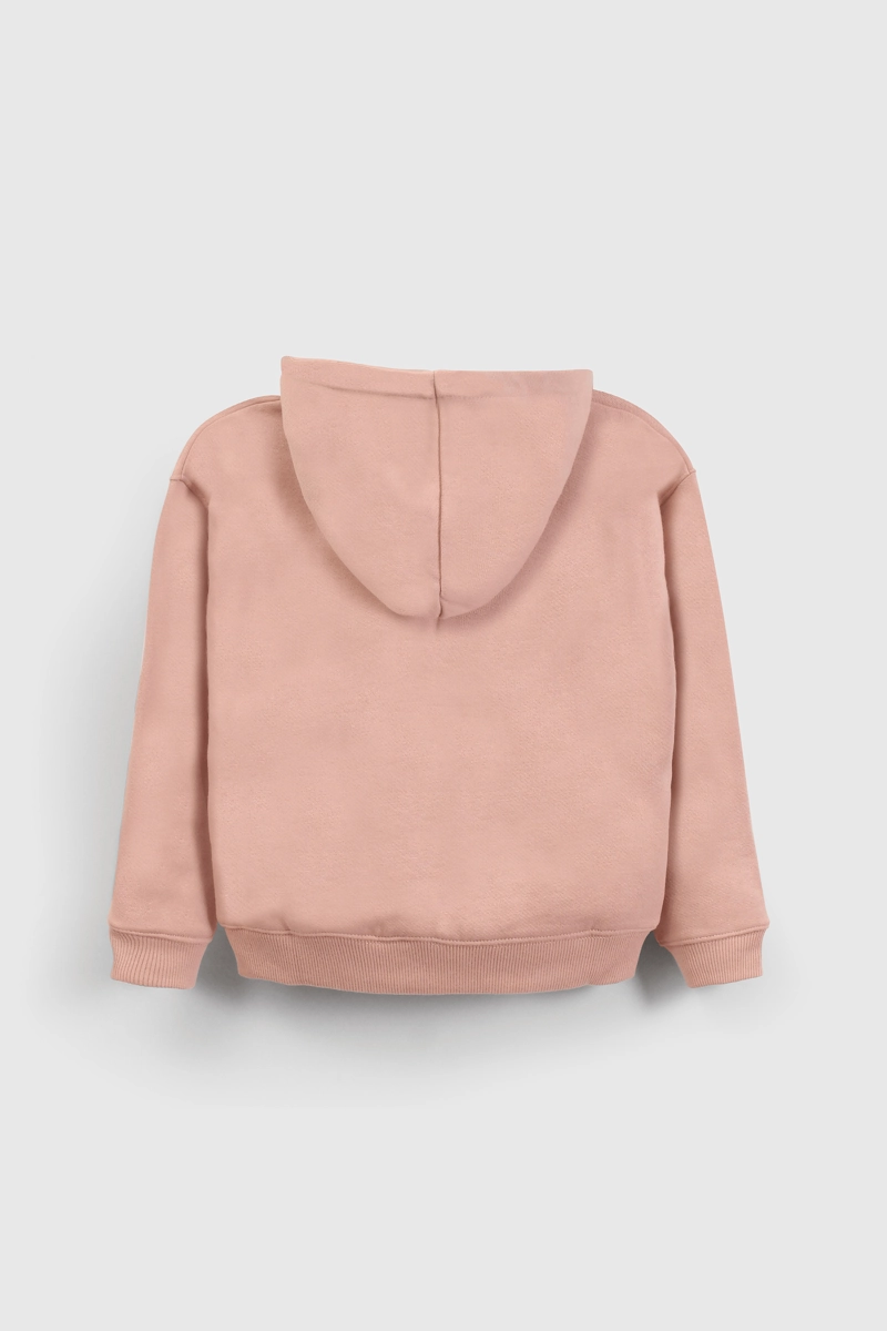 POLERON ROSADO CON GORRO FORRADO DE JERSEY Y CIERRE PARA NIÑA - 2