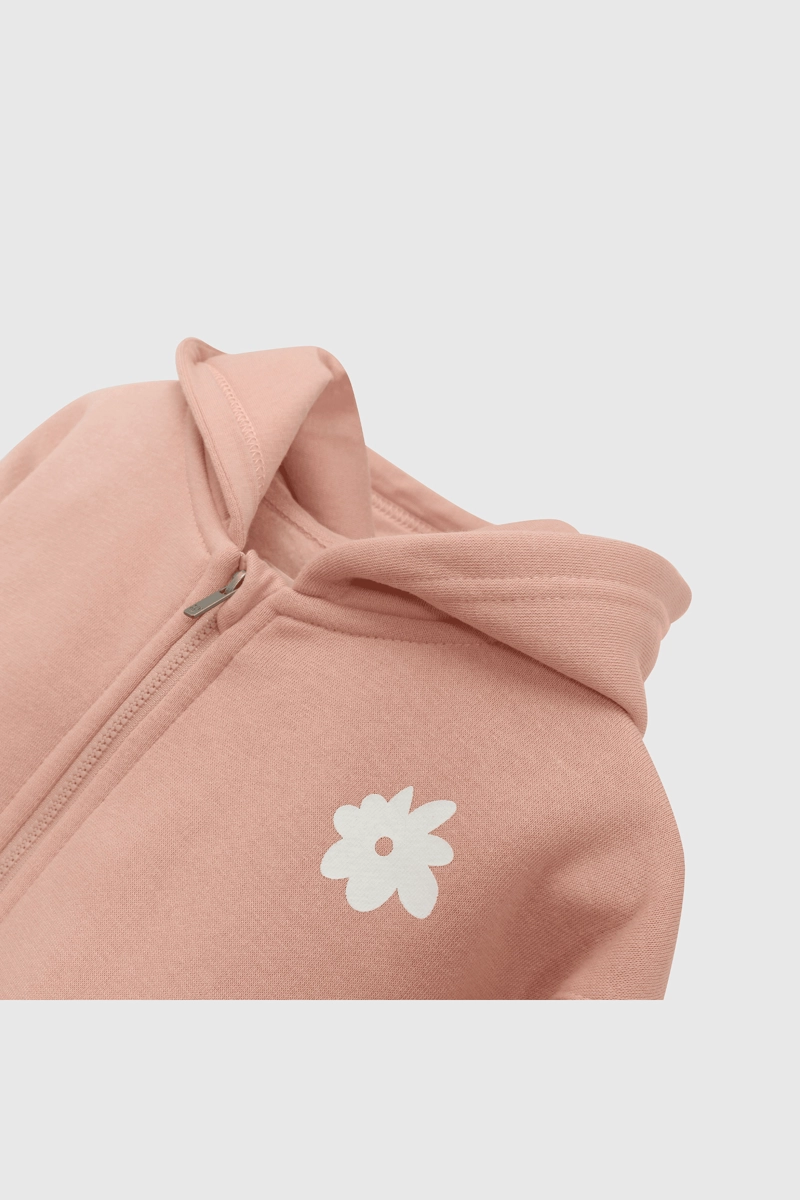 POLERON ROSADO CON GORRO FORRADO DE JERSEY Y CIERRE PARA NIÑA - 3