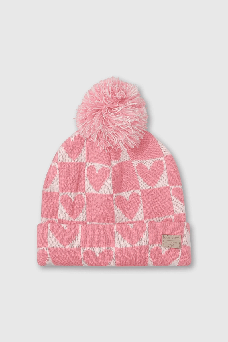 GORRO TEJIDO CON POMPON DE CORAZONES ROSADO PARA NIÑA - 4