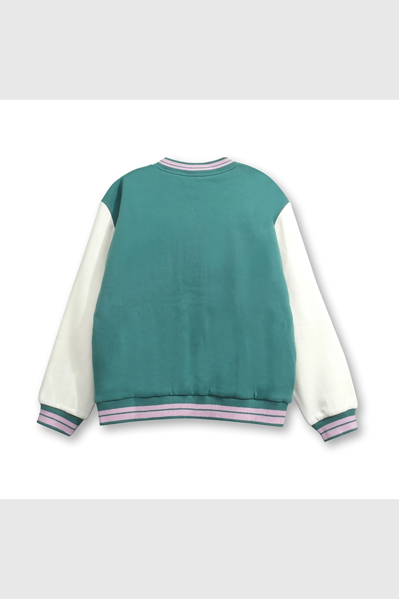 CHAQUETA POLERON ESTILO VARSITY BOMBER VERDE PARA NIÑA - 2
