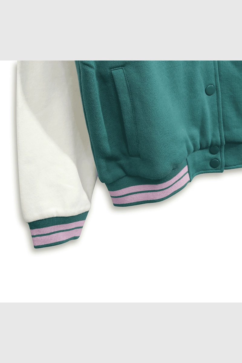CHAQUETA POLERON ESTILO VARSITY BOMBER VERDE PARA NIÑA - 4