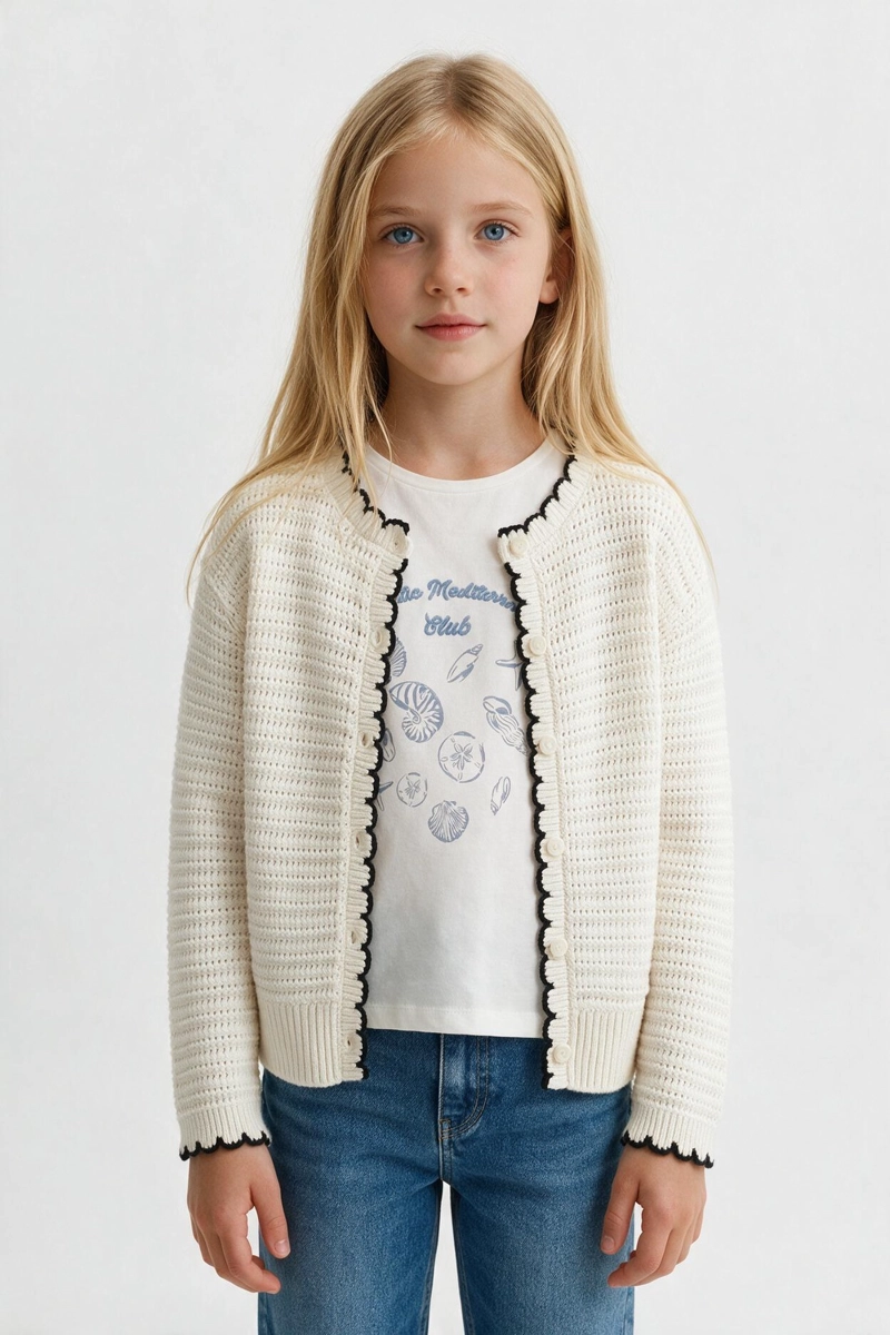 CHALECO LANA TEJIDO NIÑA CREMA 3-4A A 12-13A - 2