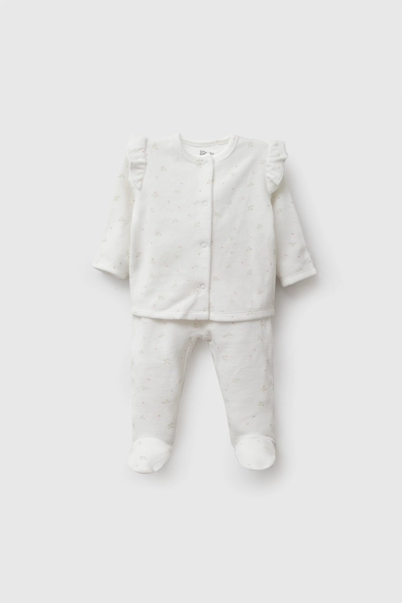 CONJUNTO FLORES PLUSH CREMA NIÑA RN A 6-9M COLLOKY - 1