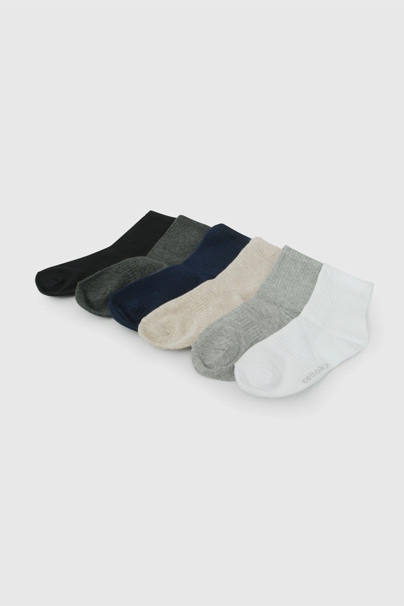 PACK 6 CALCETIN 3/4 PUNTO SUAVE Y RESISTENTE MULTICOLOR NIÑO 3/4A A 9/12A COLLOKY - 1