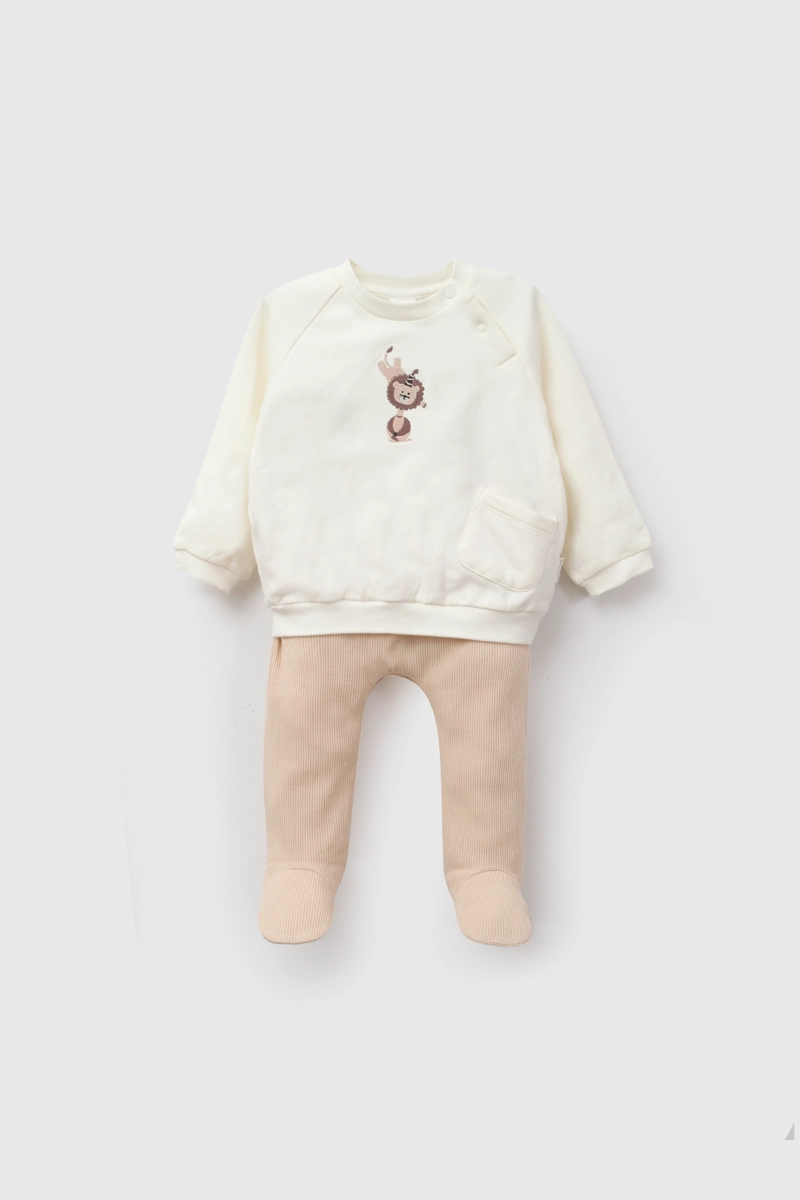 CONJUNTO LEON BORDADO POLYCOTTON BEIGE NIÑO RN A 6-9M COLLOKY - 1