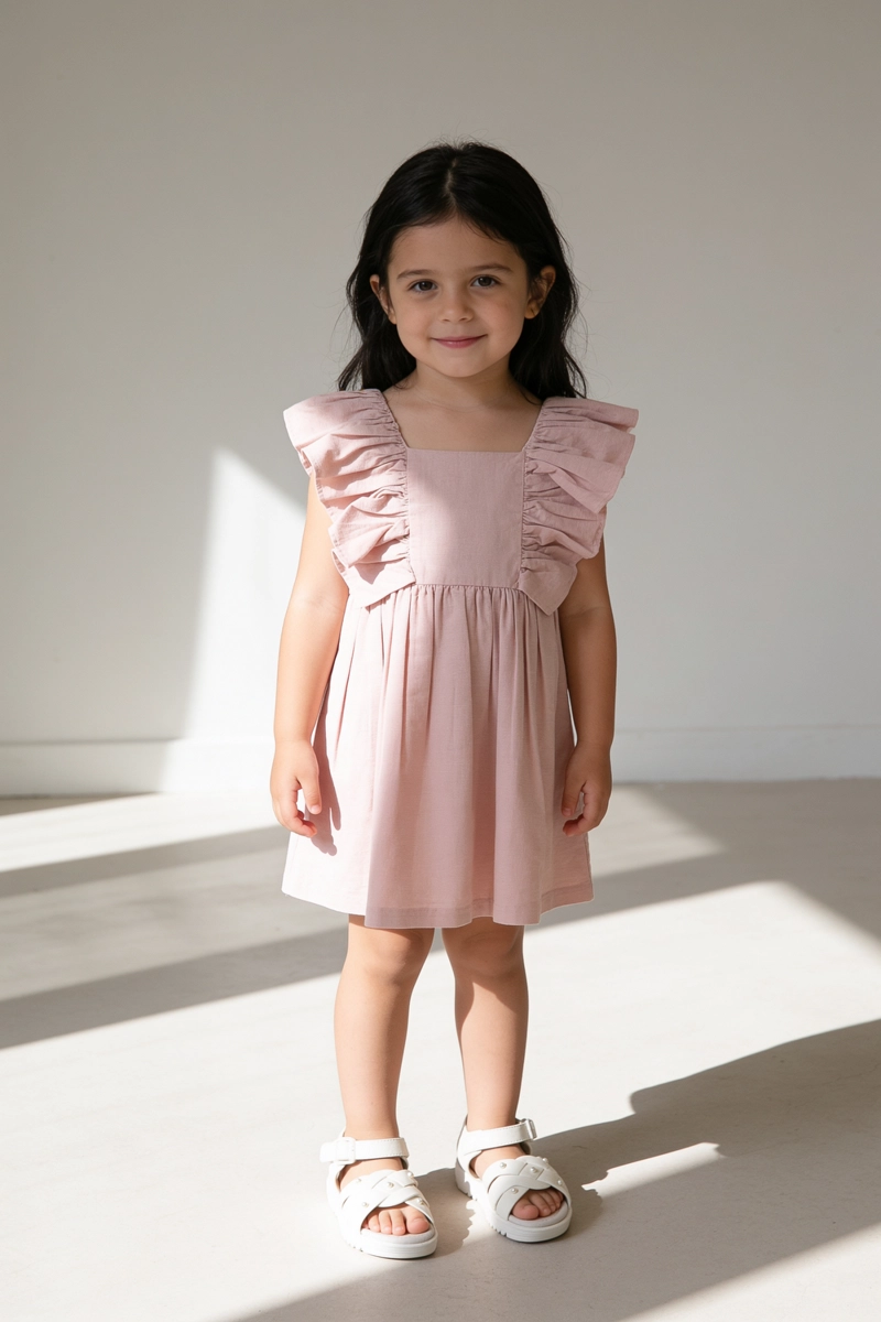 VESTIDO MANGA VUELOS ROSA VIEJO NIÑA 6-9M A 4-5A COLLOKY - 2
