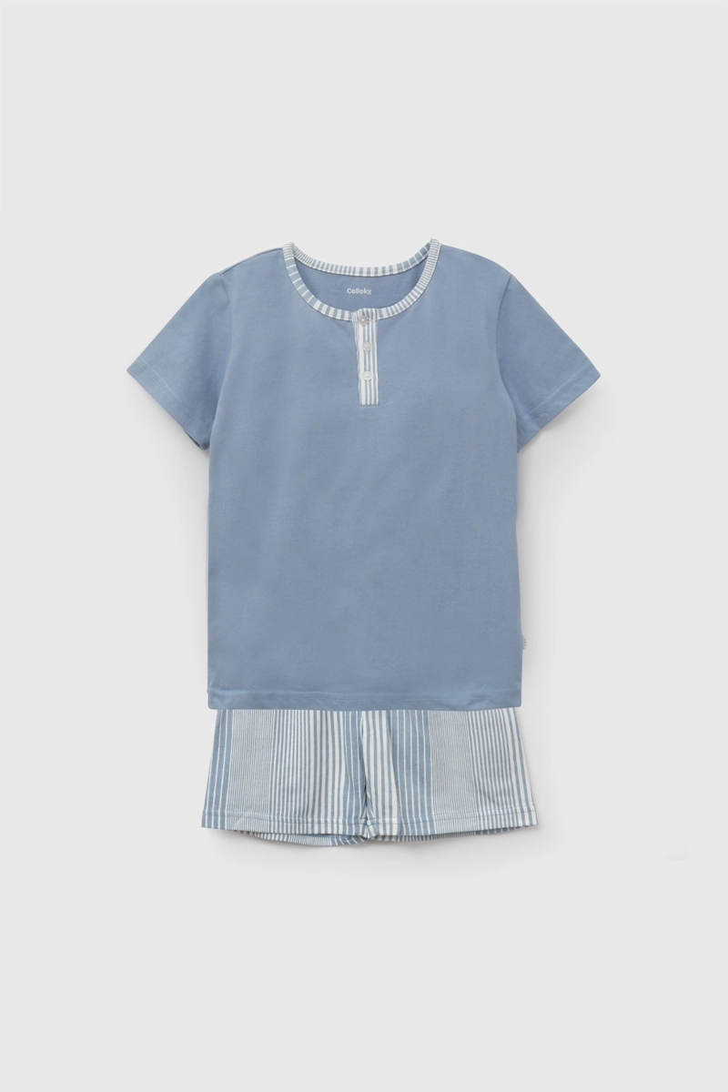 PIJAMA ALGODON CORTO ELASTICADO NIÑO AZUL 2A A 12A - 1