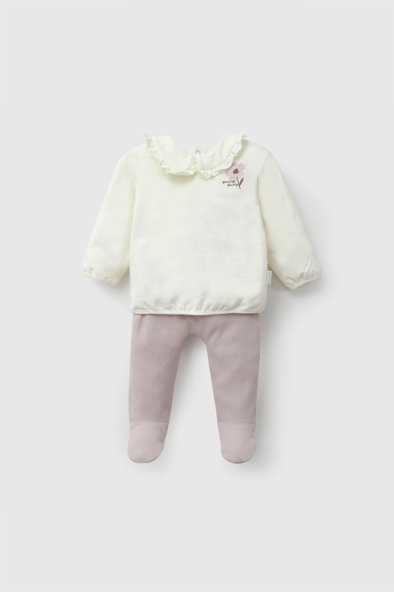 CONJUNTO FLOR BORDADA POLYCOTTON PURPURA NIÑA RN A 6-9M COLLOKY - 1