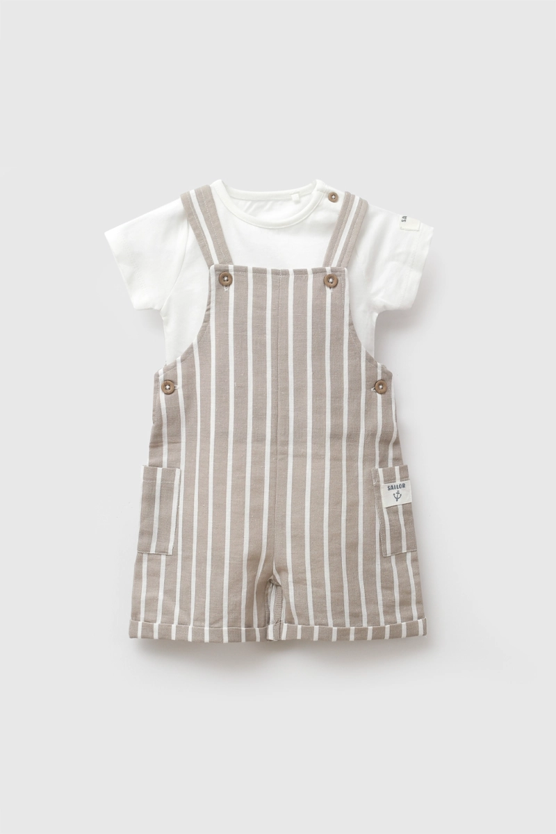 CONJUNTO JARDINERA BODY RAYAS BLANCO NIÑO 6-9M A 4-5A COLLOKY - 1