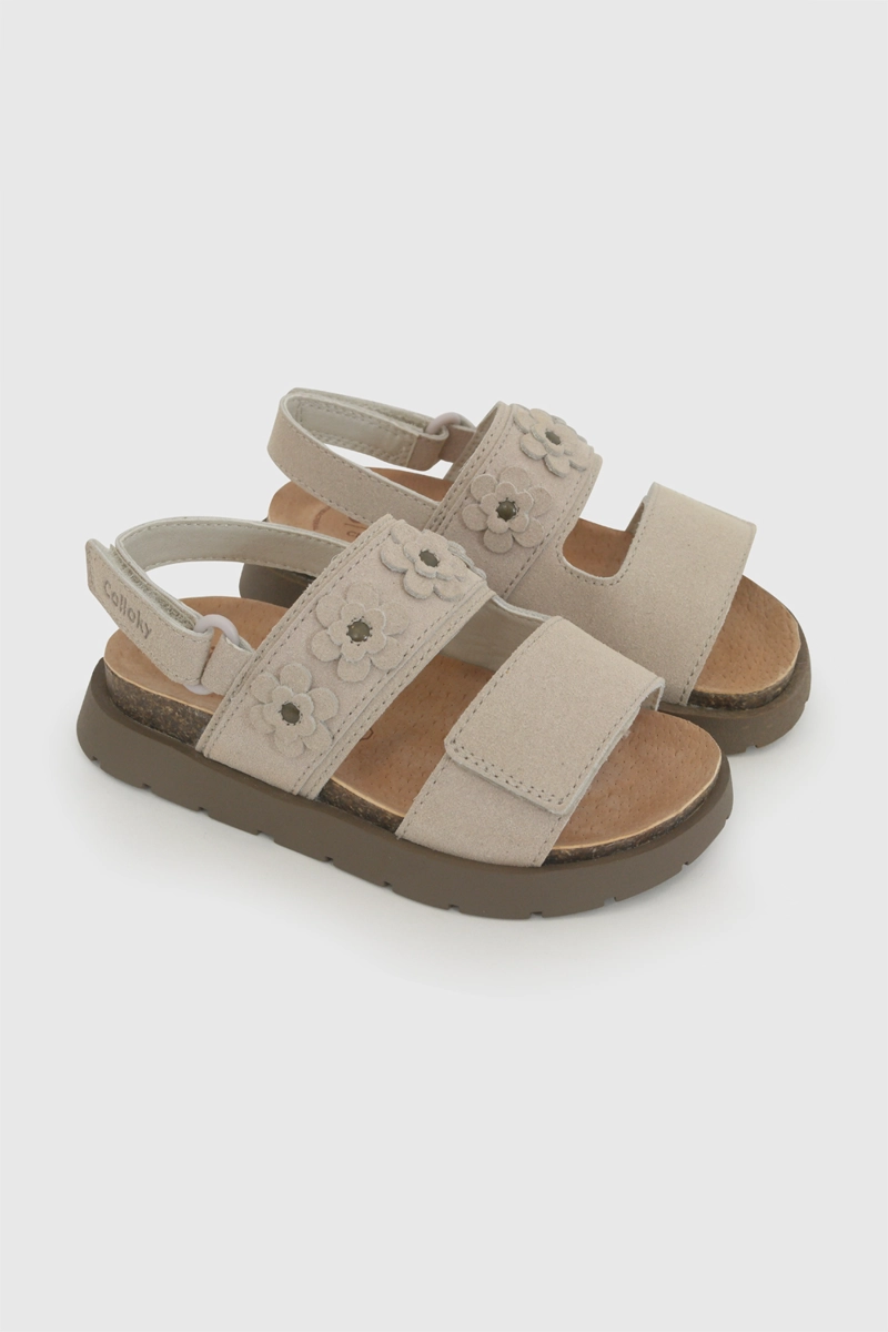 SANDALIA FLORES NIÑA BEIGE 21-27 - 1