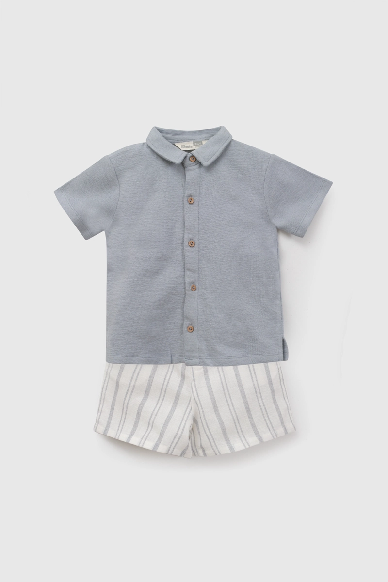 CONJUNTO CAMISA SHORT CELESTE NIÑO 6-9M A 4-5A COLLOKY - 1