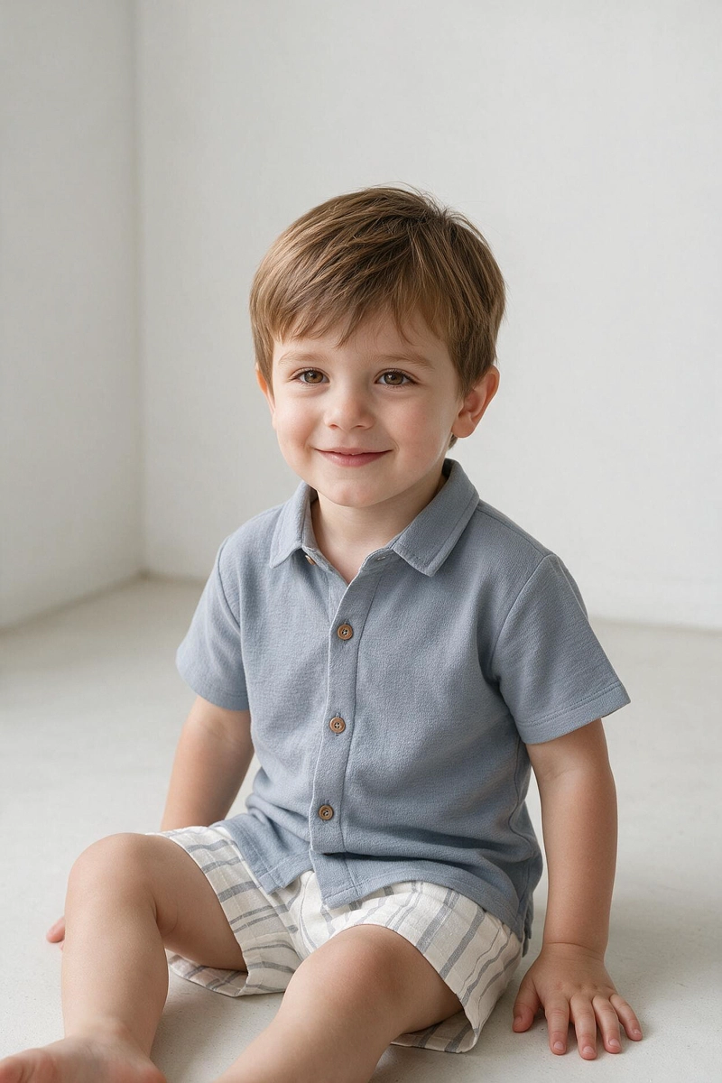 CONJUNTO CAMISA SHORT CELESTE NIÑO 6-9M A 4-5A COLLOKY - 2