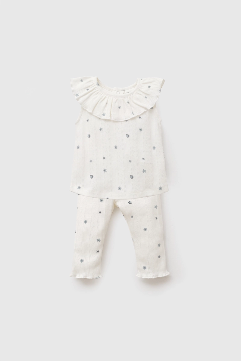 CONJUNTO FLORES RIB CREMA NIÑA RN A 6-9M COLLOKY - 1