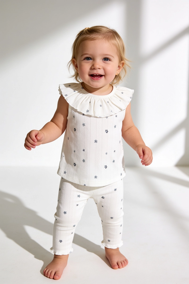 CONJUNTO FLORES RIB CREMA NIÑA RN A 6-9M COLLOKY - 2