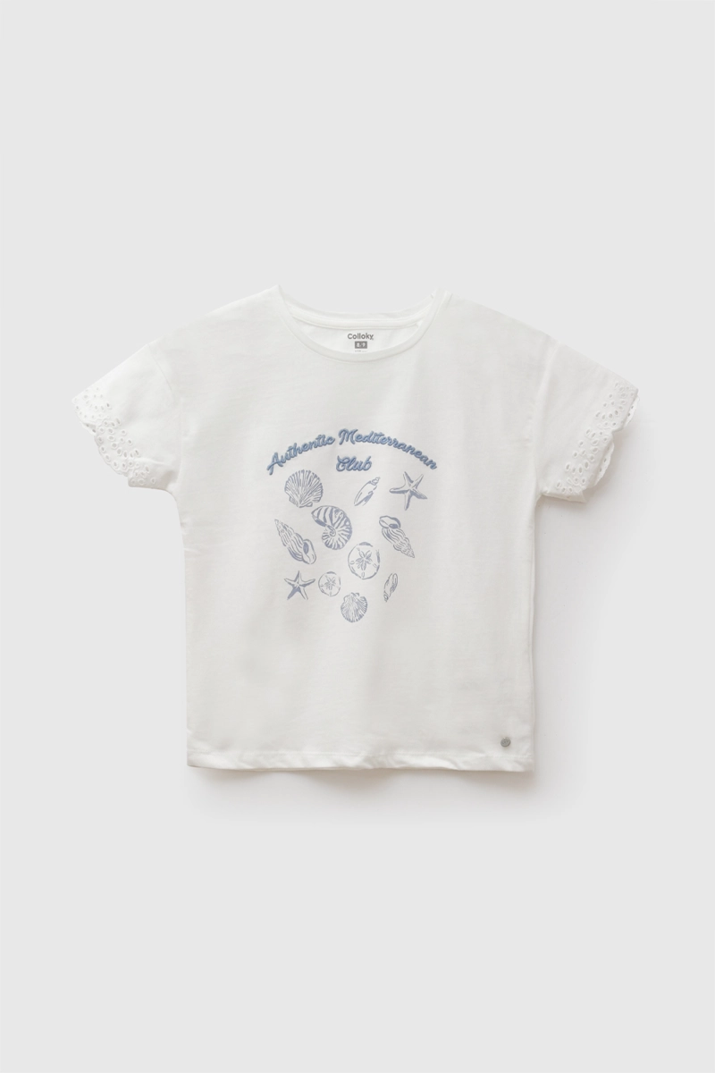 POLERA MANGA CORTA FLORES BLANCO NIÑA 3-4A A 12-13A - 1