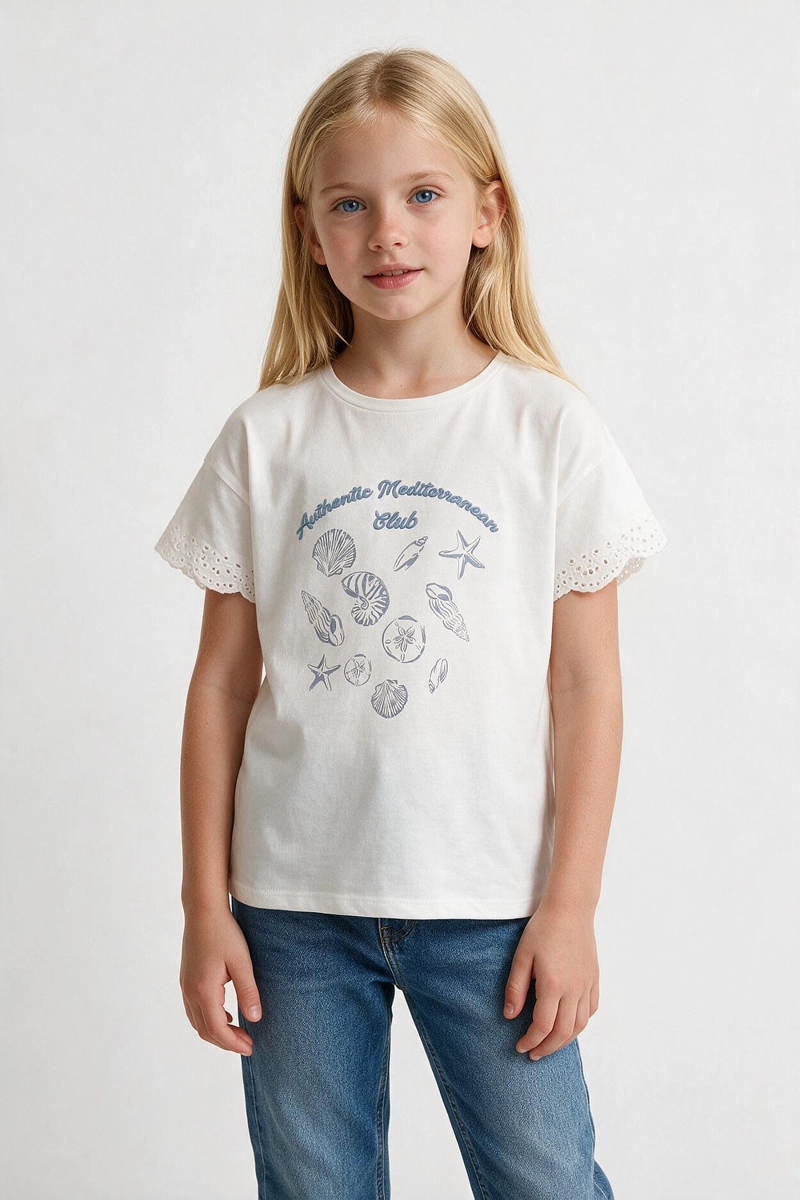 POLERA MANGA CORTA FLORES BLANCO NIÑA 3-4A A 12-13A - 2