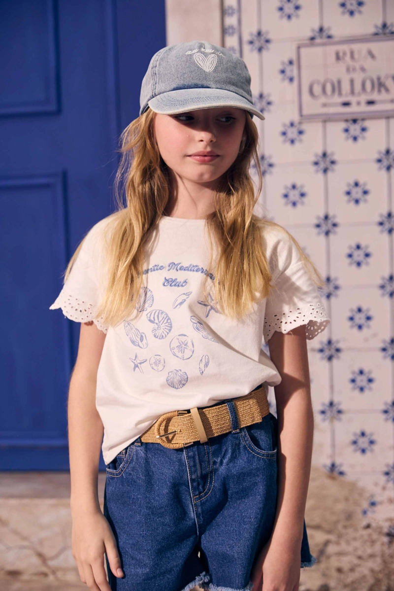 POLERA MANGA CORTA FLORES BLANCO NIÑA 3-4A A 12-13A - 5