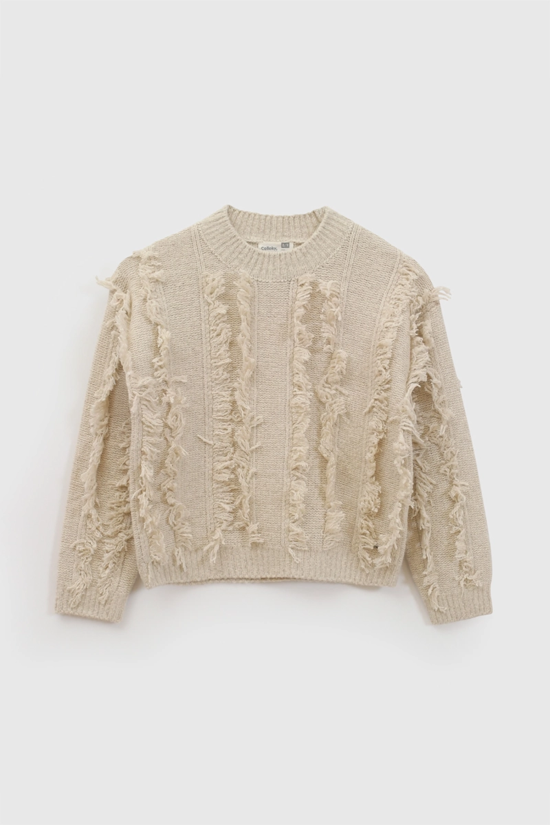 SWEATER FLECO TEJIDO NIÑA BEIGE 3/4A A 12/13A - 1