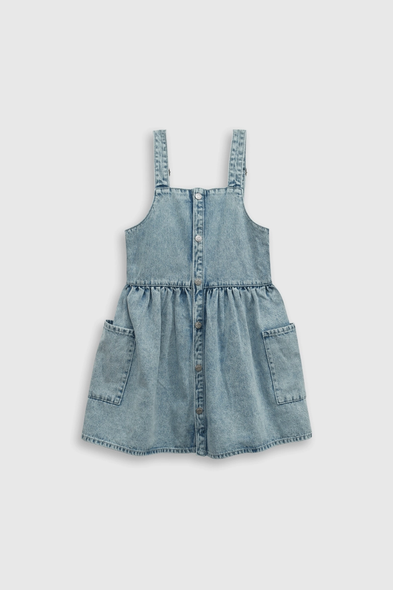 VESTIDO MEZCLILLA VINTAGE CELESTE CON BROCHES - 1