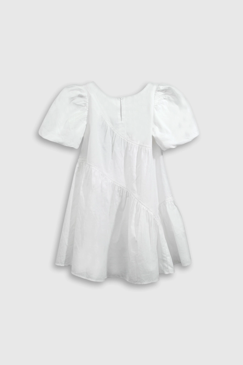 VESTIDO ASIMETRICO POPELINA BLANCO MANGAS GLOBO - 2