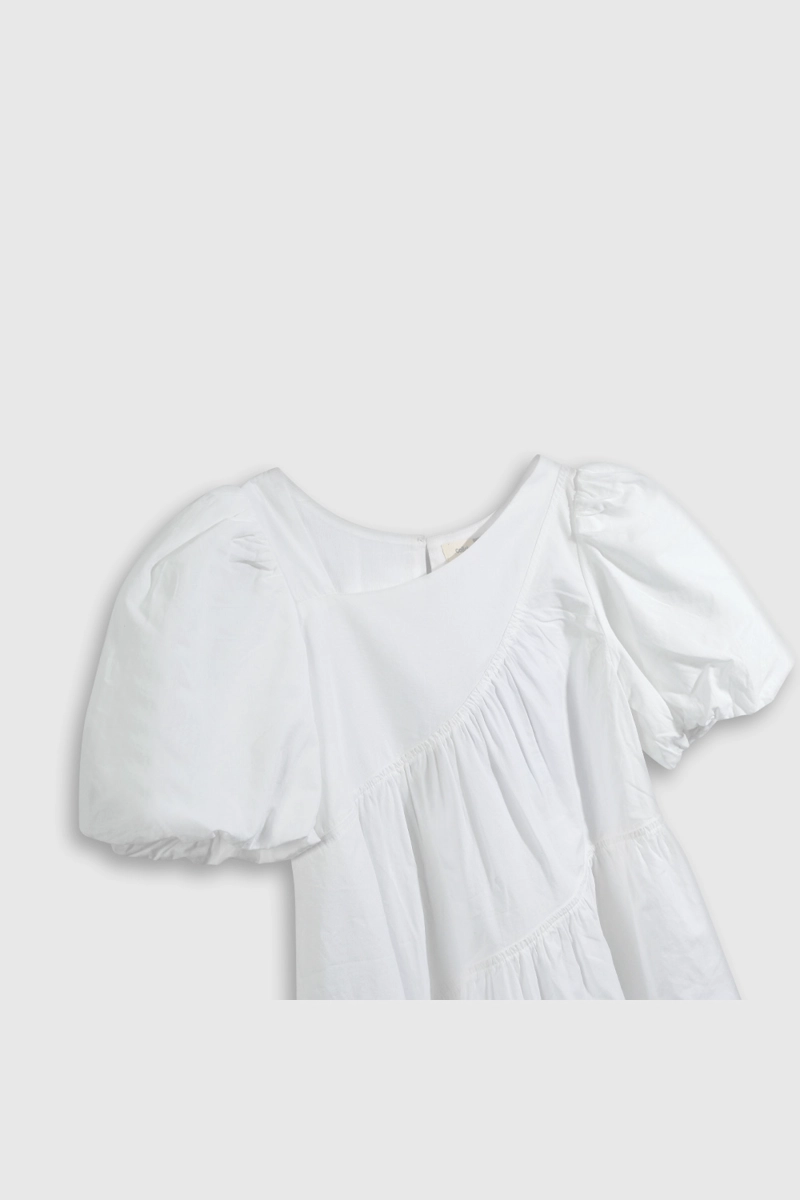 VESTIDO ASIMETRICO POPELINA BLANCO MANGAS GLOBO - 3