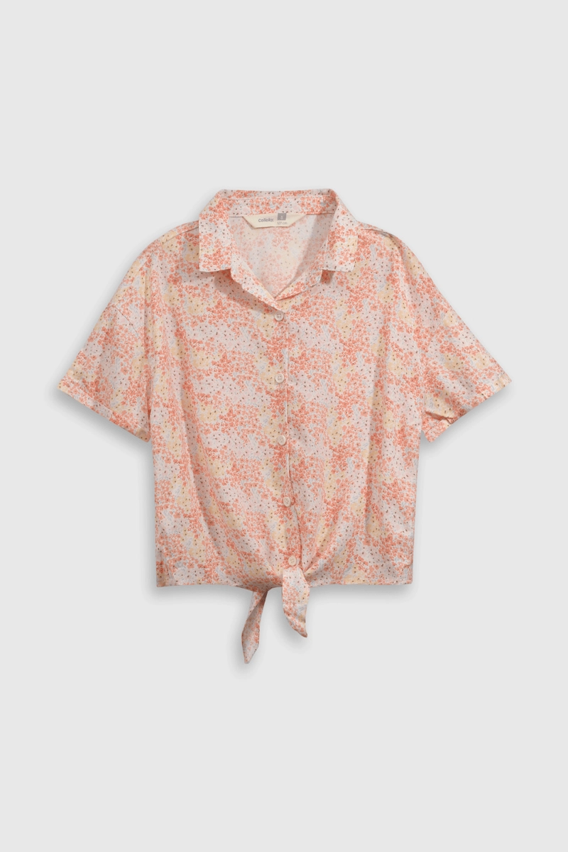 BLUSA DE VISCOSA LIVIANA SEMI CORTA CON LAZO Y HOMBROS CAIDOS - 1