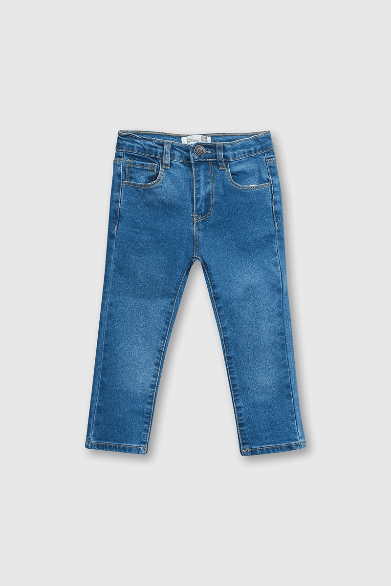 JEANS ELASTICADO Y CINTURA AJUSTABLE AZUL PARA BEBE - 1