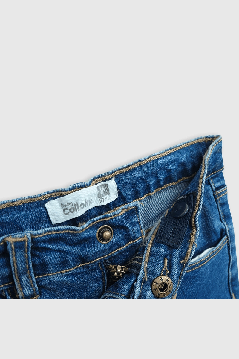 JEANS ELASTICADO Y CINTURA AJUSTABLE AZUL PARA BEBE - 3
