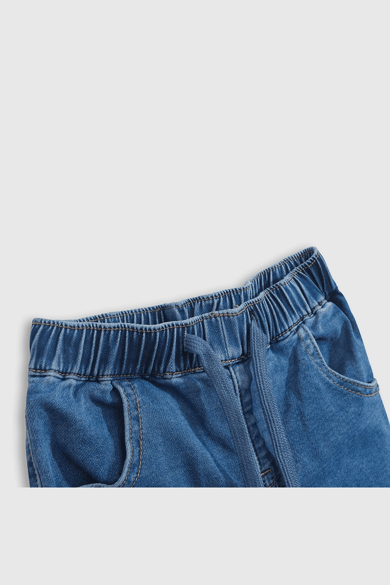 JEANS DE ALGODON ELASTICADO AZUL CON CORDON PARA BEBE - 3