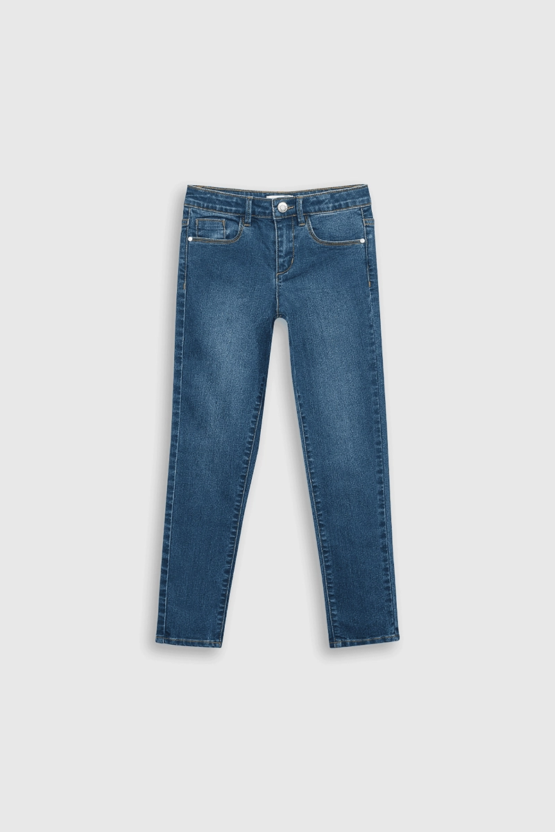 JEANS DENIM SKINNY AZUL ELASTICADO CON CIERRE PARA NIÑA - 1