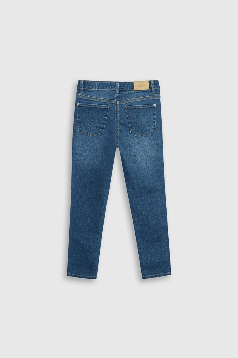 JEANS DENIM SKINNY AZUL ELASTICADO CON CIERRE PARA NIÑA - 2