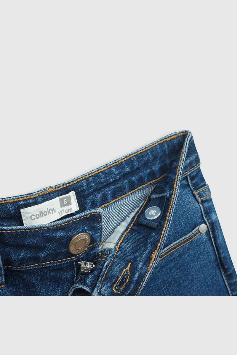 JEANS DENIM SKINNY AZUL ELASTICADO CON CIERRE PARA NIÑA - 3