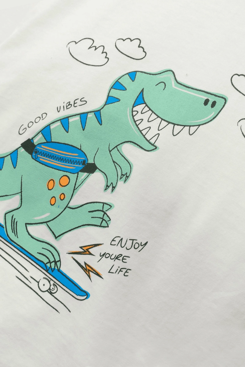 POLERA BLANCA MANGA LARGA ESTAMPA DE DINOSAURIO PARA NIÑO - 3