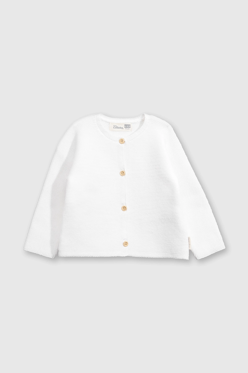 CHALECO DE ALGODON BLANCO CON BOTONES UNISEX PARA BEBE - 1
