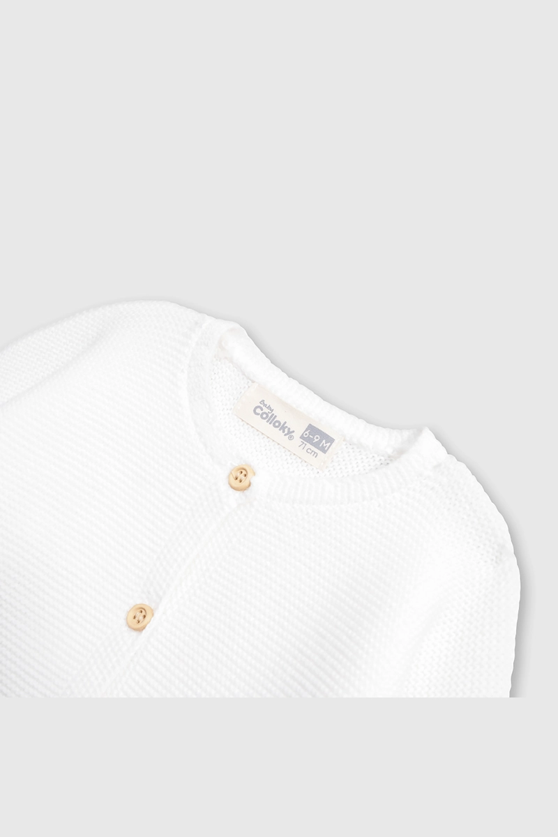CHALECO DE ALGODON BLANCO CON BOTONES UNISEX PARA BEBE - 3
