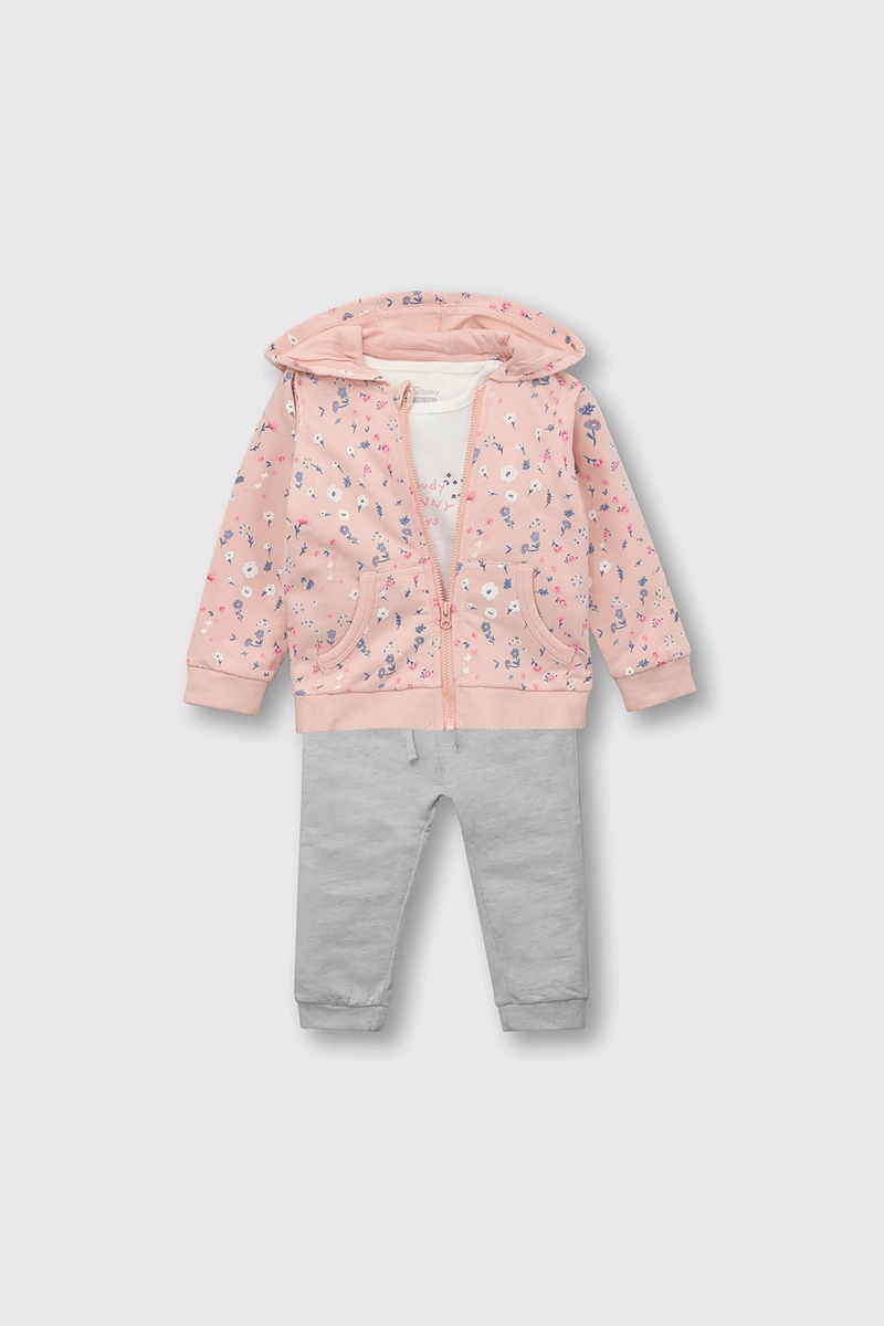 CONJUNTO BODY PARA BEBE ROSADO CON ESTAMPA DE FLORES - 1