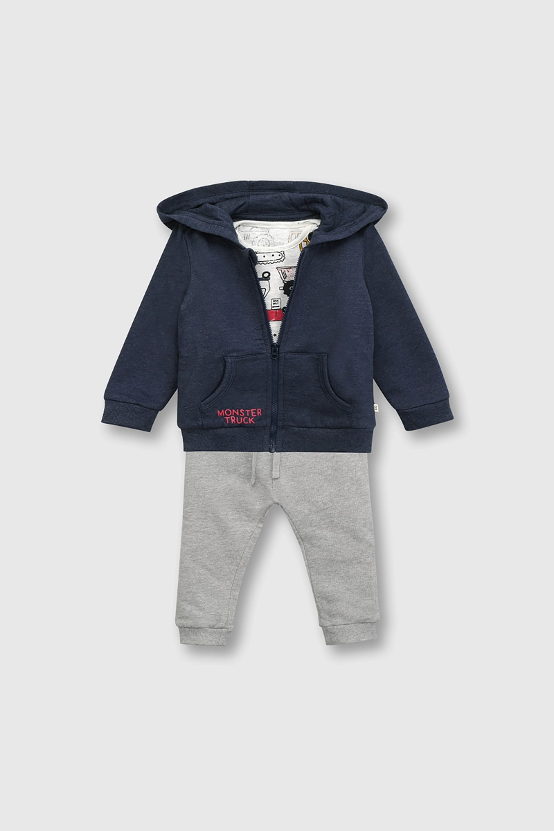 CONJUNTO BODY PARA BEBE GRIS CON ESTAMPA DE CAMIONES - 1